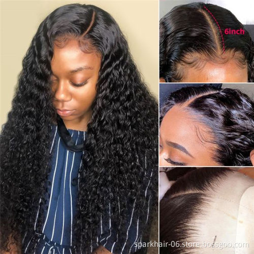 Wholesale Unprocessed 150% Density 100% Virgin Brazilian Human Hair Deep Wave Lace Front Wigs For Black Woman